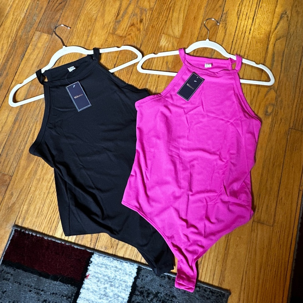 Elegant Black and Vibrant Pink Bodysuit Set